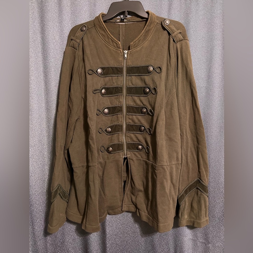Torrid Size 4 Olive Green Military-Style Sweatshirt Jacket with Embellishments